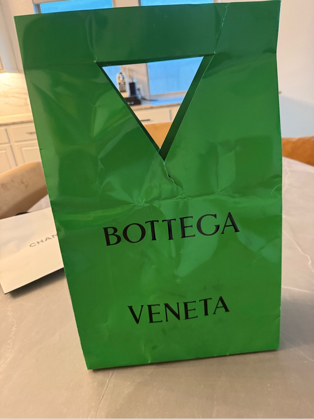Bottega Veneta Glossy Green Shopping Bag with Black Logo